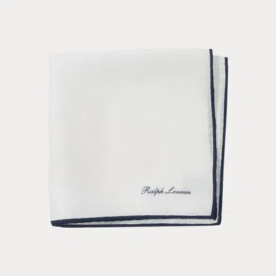 Ralph Lauren Purple Label Tipped Linen Pocket Square In White