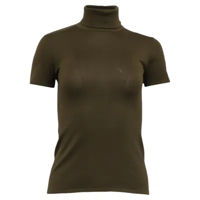 Pre-owned Ralph Lauren Purple Label Turtleneck Top In Olive Green Silk