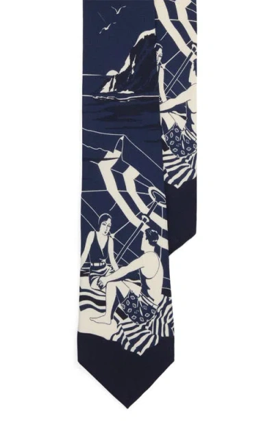 Ralph Lauren Purple Label Umbrella Scenic Silk Tie In Navy