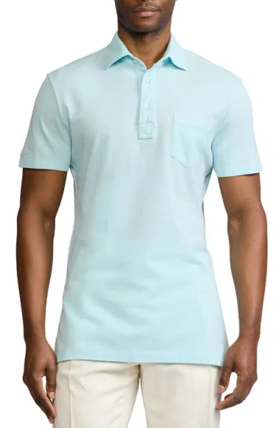Ralph Lauren Purple Label Washed Cotton Piqué Pocket Polo In Corydalis Blue