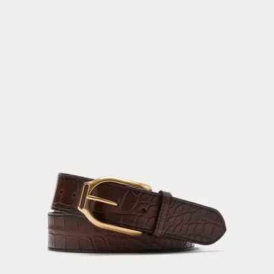Ralph Lauren Welington Stirrup-buckle Alligator Belt In Goodwood Brown