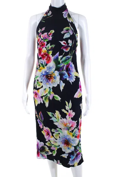 Ralph Lauren Womens Back Zip Sequin Floral Dress Navy Blue