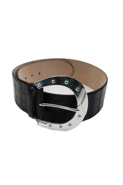 Ralph Lauren Womens Genuine American Alligator Round Silver Belt In Black