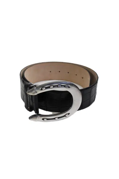 Ralph Lauren Womens Genuine American Alligator Silver Buckle Belt In Black