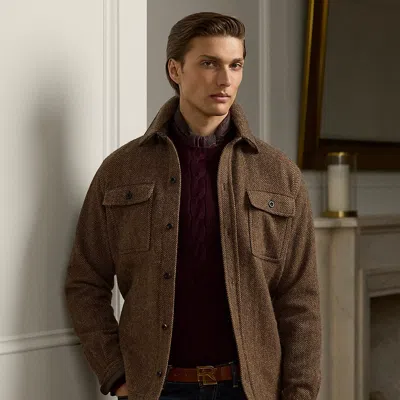 Ralph Lauren Wool-cashmere Herringbone Shirt In Brown