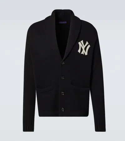 RALPH LAUREN YANKEES LEATHER-TRIMMED CASHMERE CARDIGAN