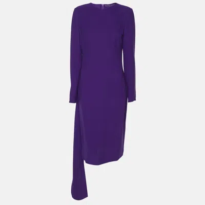 Pre-owned Polo Ralph Lauren Purple Silk Belted Midi Dress M
