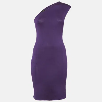 Pre-owned Ralph Lauren Purple Silk Knit One Shoulder Mini Dress S