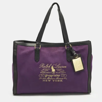 Pre-owned Ralph Lauren Purple/black Canvas And Leather Shopper Tote