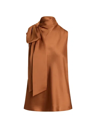Ralph Lauren Pussy-bow Sleeveless Blouse In Brown