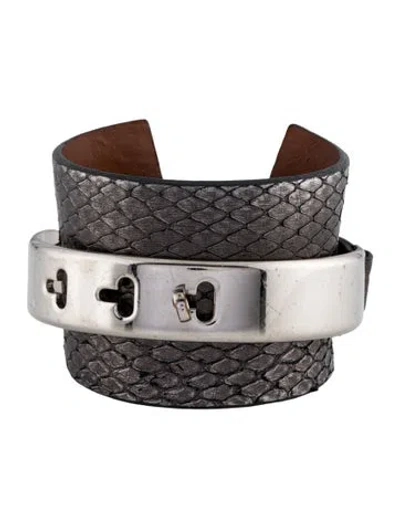 Pre-owned Ralph Lauren Python Leather Steel Cuff In Gray
