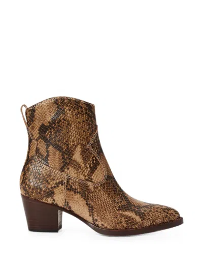 Ralph Lauren Python-embossed Leather Ankle Boots In Brown