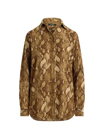 Ralph Lauren Python-print Georgette Shirt In Gold