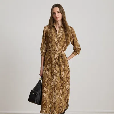 Ralph Lauren Python-print Georgette Shirtdress In Tan Multi