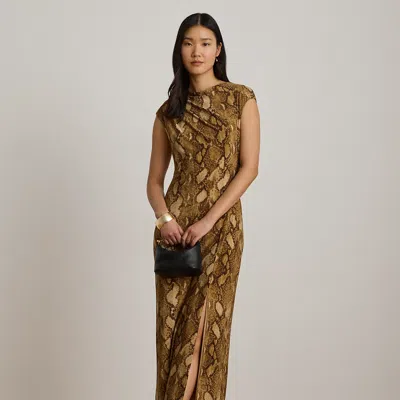 Ralph Lauren Python-print Jersey Cap-sleeve Dress In Tan Multi