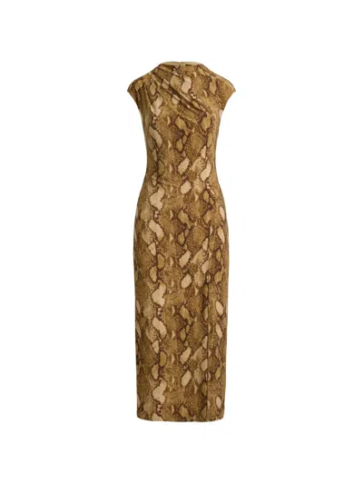RALPH LAUREN PYTHON-PRINT JERSEY CAP-SLEEVE MIDI DRESS