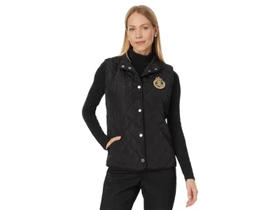 Ralph Lauren Quilt Vest Women's Black Mock Neck Snap Up Buu1016 In Blue