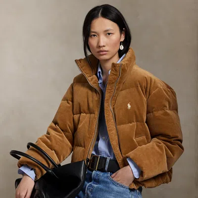 Ralph Lauren Quilted Corduroy Down Jacket In Brown