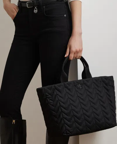 Ralph Lauren Quilted Extra Large Stevie Zip Tote Bag In Black
