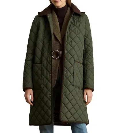 Ralph Lauren Quilted Faux-suede Trim Coat With Hood In Green