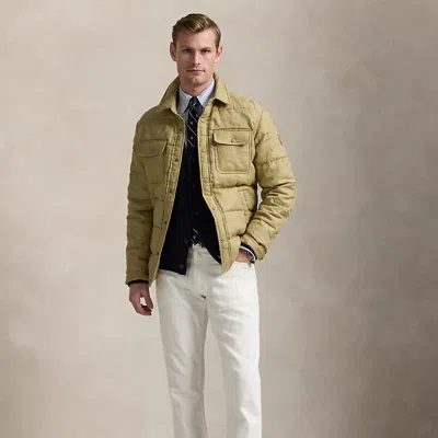 Ralph Lauren Quilted Linen Down Jacket In Rl Khaki