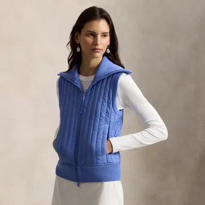 Ralph Lauren Quilted-panel Wool Zip Vest In Blue Mist