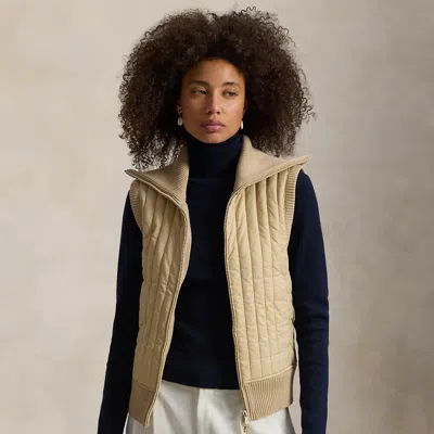 Ralph Lauren Quilted-panel Wool Zip Vest In Dune Tan