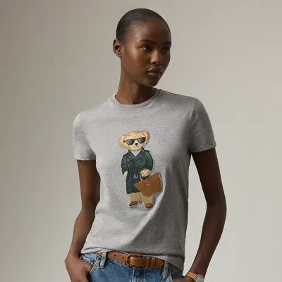 Ralph Lauren Racing Green Trench Polo Bear Cotton Tee In Pearl Grey Melange In Gray