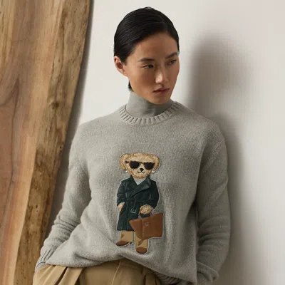 Ralph Lauren Racing Green Trench Polo Bear Sweater In Pearl Grey Melange In Gray