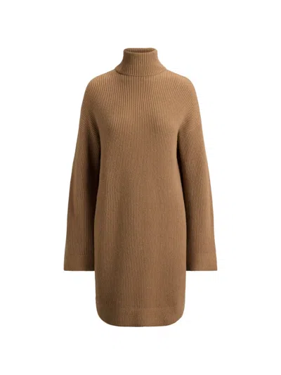 Ralph Lauren Rack-stitched Turtleneck Mini Dress In Brown