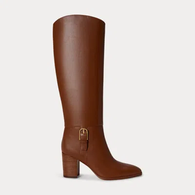 Ralph Lauren Raelynn Calfskin Tall Boot Heel In Lauren Tan