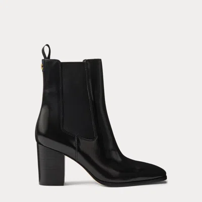 Ralph Lauren Raelynn Glazed Leather Bootie In Black