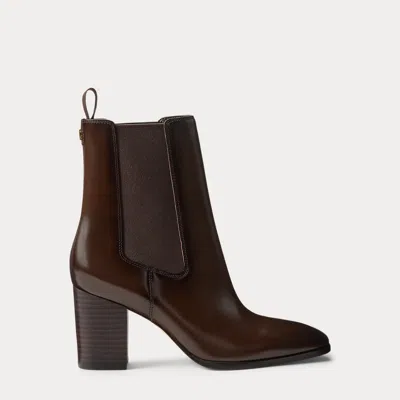 Ralph Lauren Raelynn Glazed Leather Bootie In Chestnut Brown