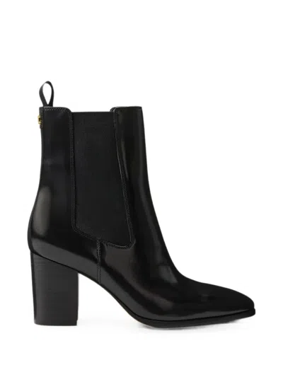 Ralph Lauren Raelynn Glazed Leather Boots In Black