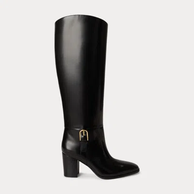 Ralph Lauren Raelynn Glazed Leather Tall Boot Heel In Black