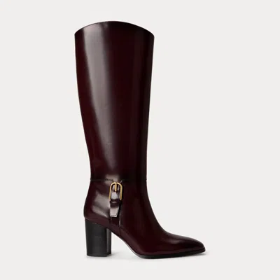 Ralph Lauren Raelynn Glazed Leather Tall Boot Heel In Dark Garnet