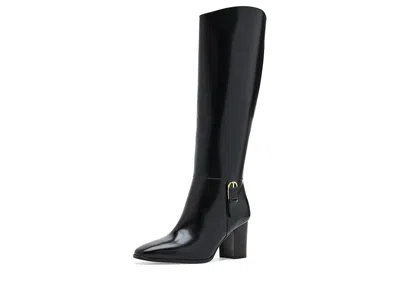Ralph Lauren Raelynn Glazed Leather Tall Boot Heels Women's Boots Black: 9 B - Medium