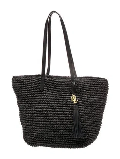 Pre-owned Ralph Lauren Raffia Shoulder Bag In Black