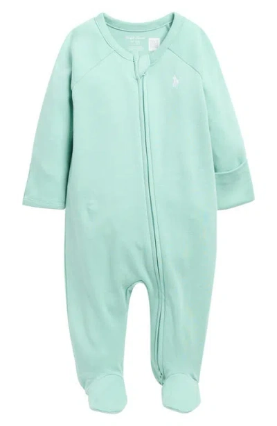 Ralph Lauren Babies'  Raglan Sleeve Cotton Footie In Green