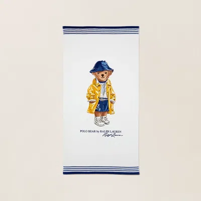 Polo Ralph Lauren Raincoat Polo Bear Beach Towel In White/navy