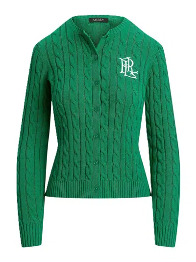 Ralph Lauren Ralhan-long Sleeve-cardigan-gassed Cotton In Green