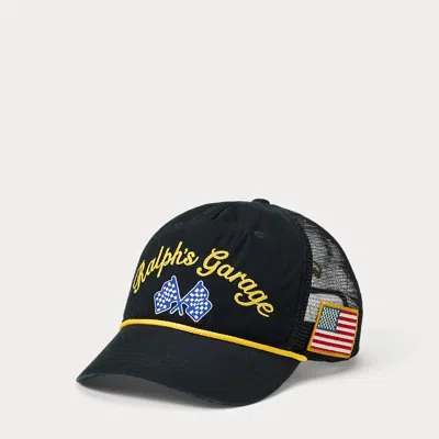 Ralph Lauren Ralph's Garage Canvas Trucker Cap In Black