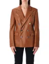 Ralph Lauren Leather Double-breasted Blazer In Brown