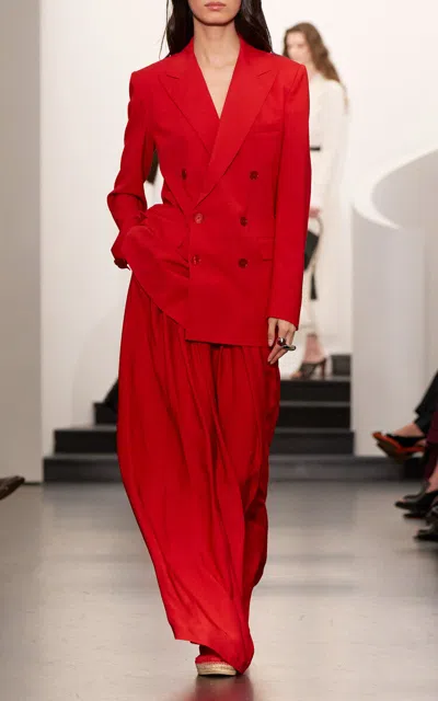 Ralph Lauren Ramona Stretch Wool-blend Double-breasted Blazer In Red