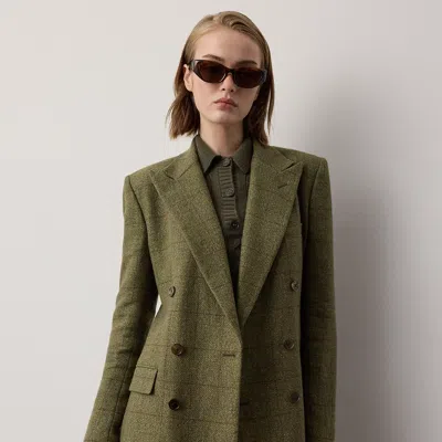 Ralph Lauren Ramona Windowpane Tweed Jacket In Cypress Multi In Green
