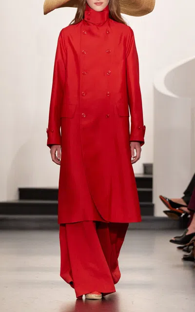 Ralph Lauren Raquel High Neck Double-breasted Coat In Red
