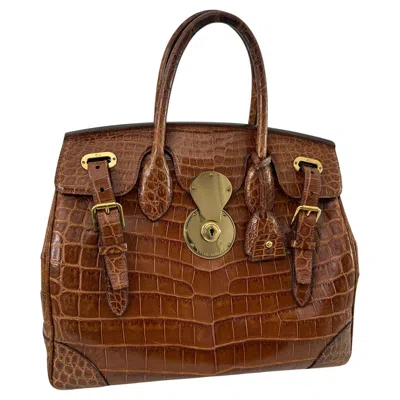Pre-owned Ralph Lauren Rare -  Ricky 33 Cognac Alligator Satchel With Gold Hardware In Brown