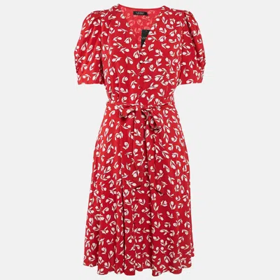 Pre-owned Ralph Lauren Red Floral Print Crepe V-neck Short Dress M