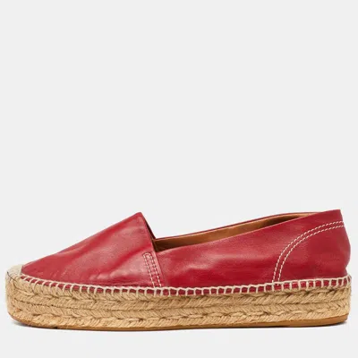 Pre-owned Ralph Lauren Red Leather Slip On Espadrille Flats Size 39