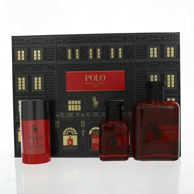 Ralph Lauren Red Mini Fragrance Gift Set: 4.2 oz Edt + 1.36 oz Edt + 2.6 oz Deo Stick In Transparent